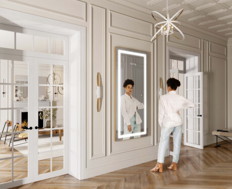 Long wall hallway framed mirror backlit LED L15 #11